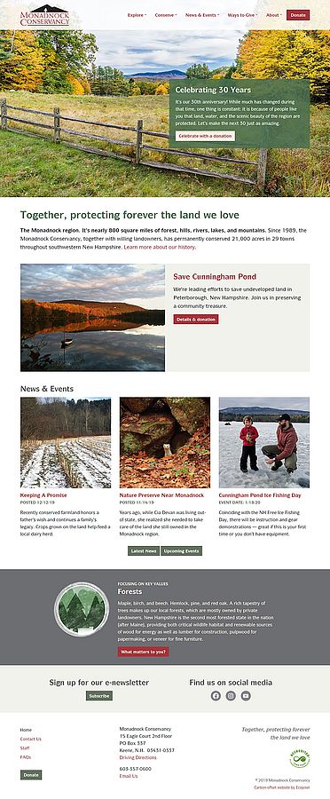 Screenshot of Monadnock Conservancy website homepage