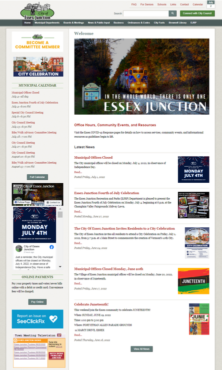Screenshot of City of Essex Junction website