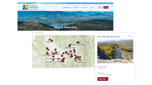 Screenshot of an ArcGIS map with conserved property locations