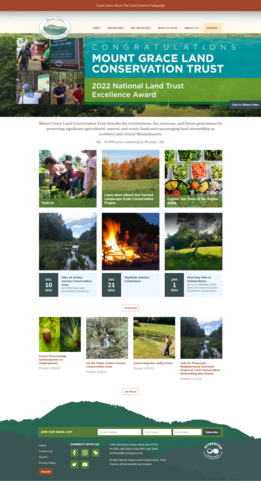 Screenshot of the Mount Grace Land Conservation Trust website home page