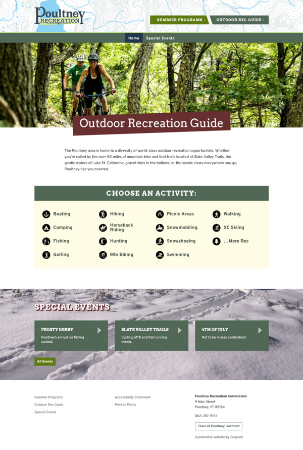 screenshot showing the Outdoor Recreation Guide page