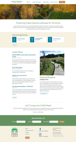 Screenshot of the Jericho Underhill Land Trust website homepage