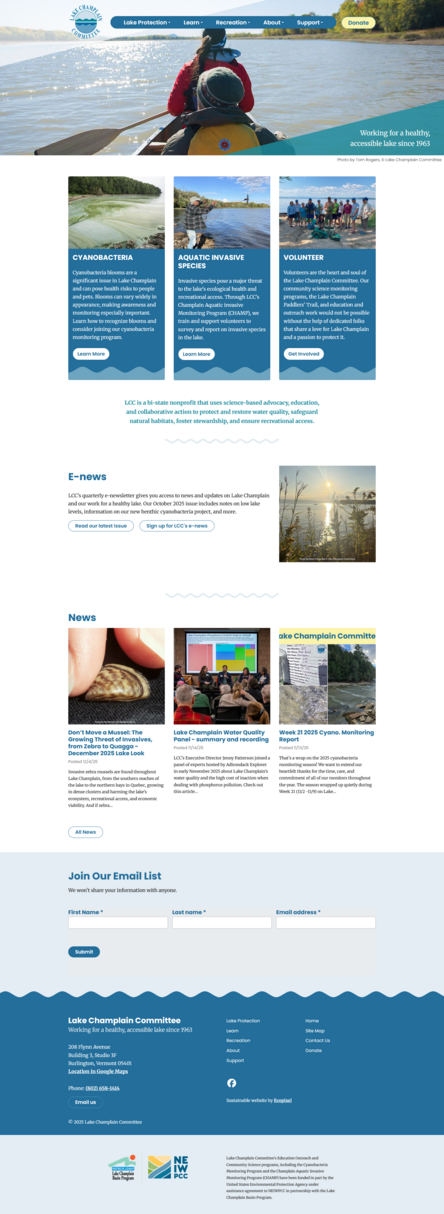 Screenshot of Lake Champlain Committee website