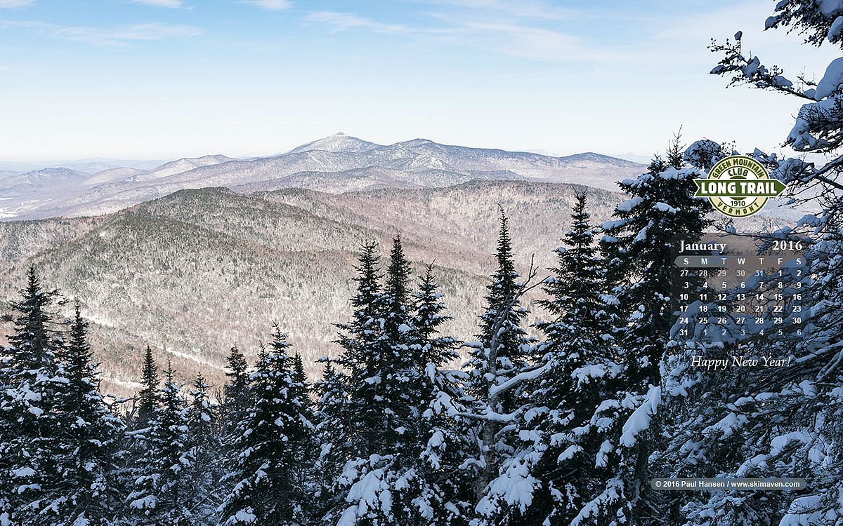 A wintry desktop calendar for the Green Mountain Club - Ecopixel