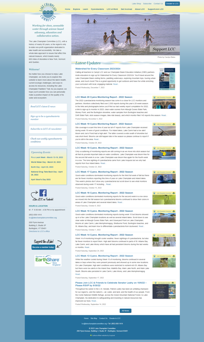 Screenshot of Lake Champlain Committee website
