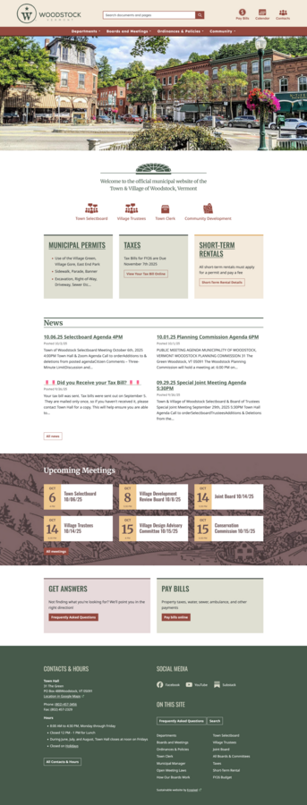 screenshot of homepage of Town of Woodstock Vt website