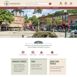 screenshot of homepage of Town of Woodstock Vt website