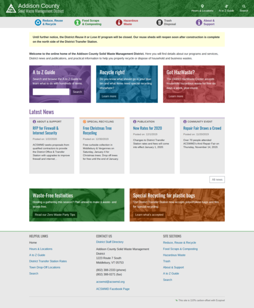 Solid Waste Management District Website Design, Web Tools & CMS Website