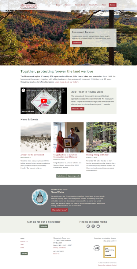 Monadnock Conservancy conservation organization website