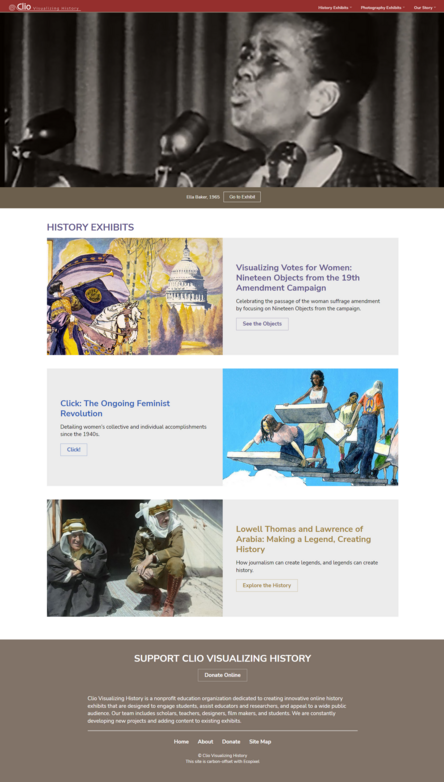 Screenshot of the Clio History website home page