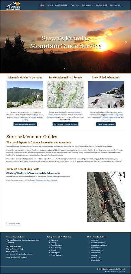 Responsive Web design website for Vermont's Sunrise Mountain Guides