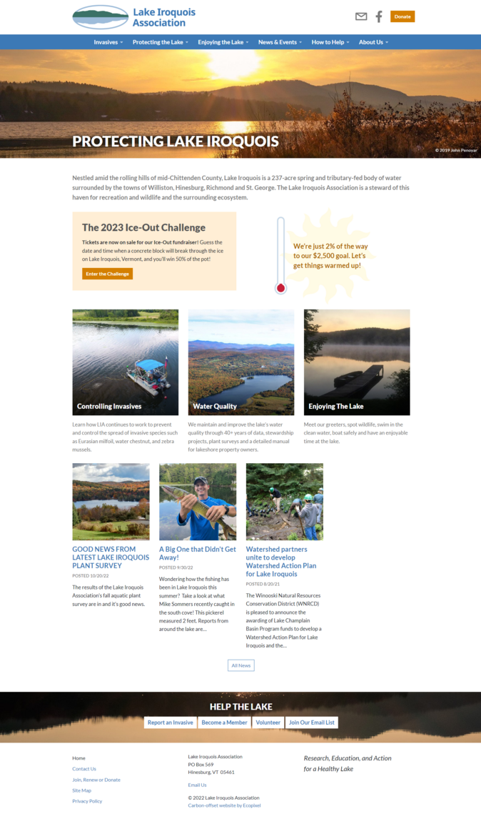 Screenshot of Lake Iroquois Association website