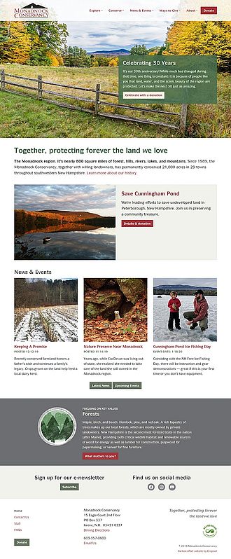Screenshot of Monadnock Conservancy website