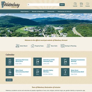 Screenshot of Waterbury, Vermont website