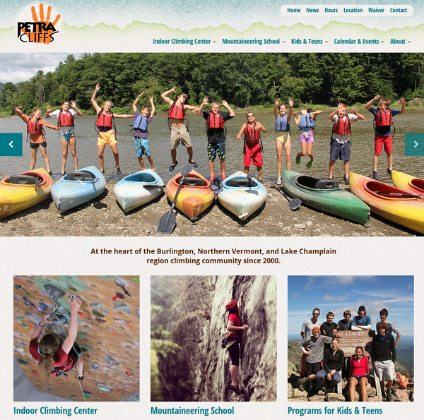 Screenshot of redesigned Petra Cliffs website