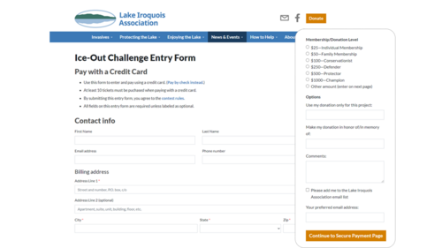 screenshot of an Ecopixel fundraising form and membership form