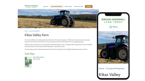 screenshot of responsively designed land trust website on desktop and mobile