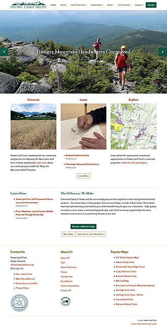 Screenshot of the Stowe Land Trust website home page