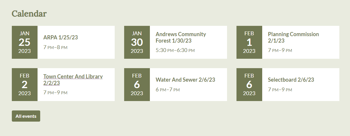 screenshot of a board and committee calendar summary