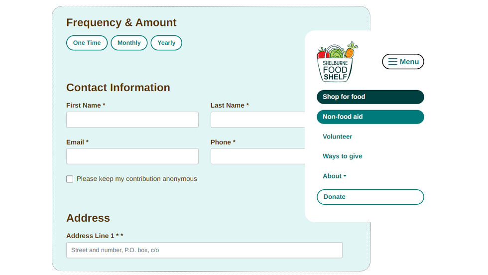 screenshot of an Ecopixel nonprofit donation form