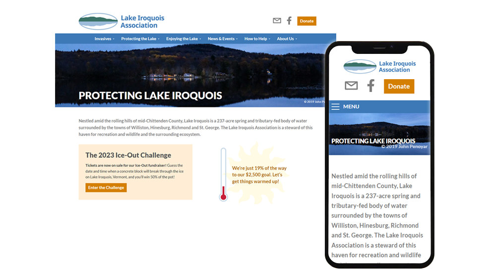 screenshot of responsively designed lake association website