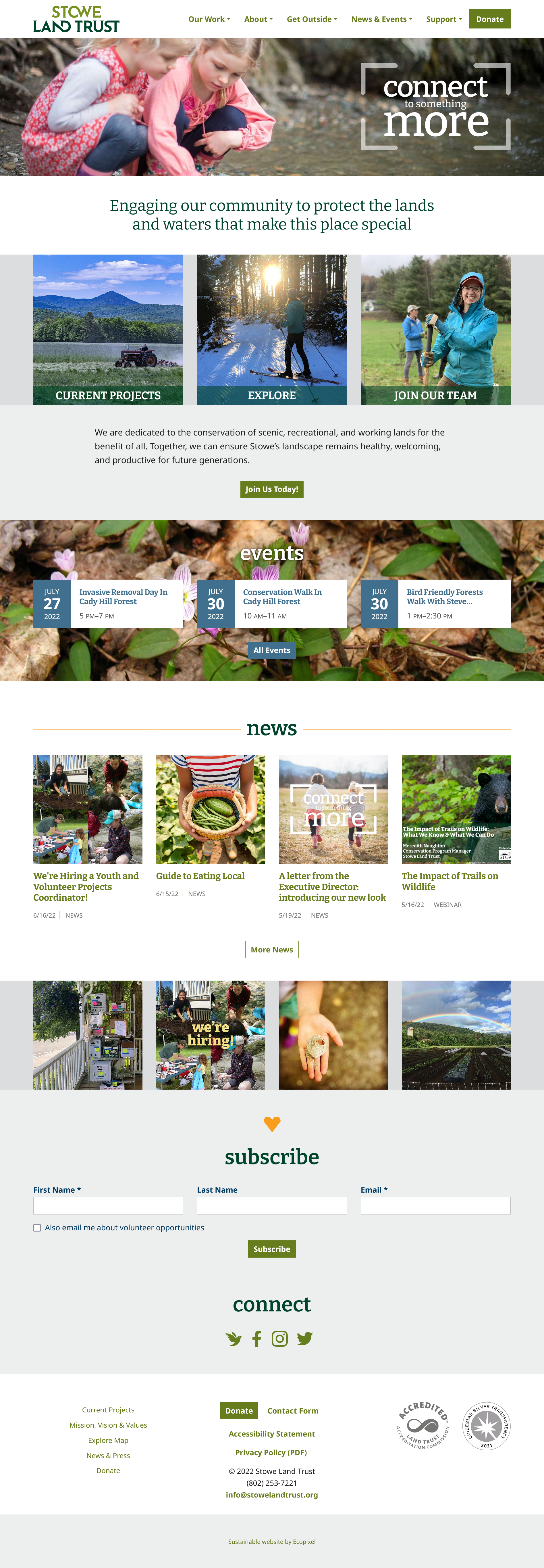 Screenshot of Stowe Land Trust website
